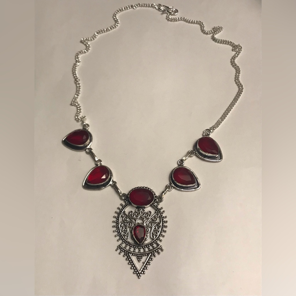 Garnet 925 Sterling Silver Necklace 98$